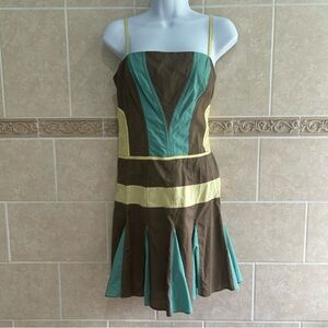 BCBGMaxAzria Brown, Teal & Yellow Mini Dress